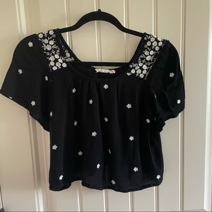 Chloe & Katie Black Crop Top with White Flowers S
